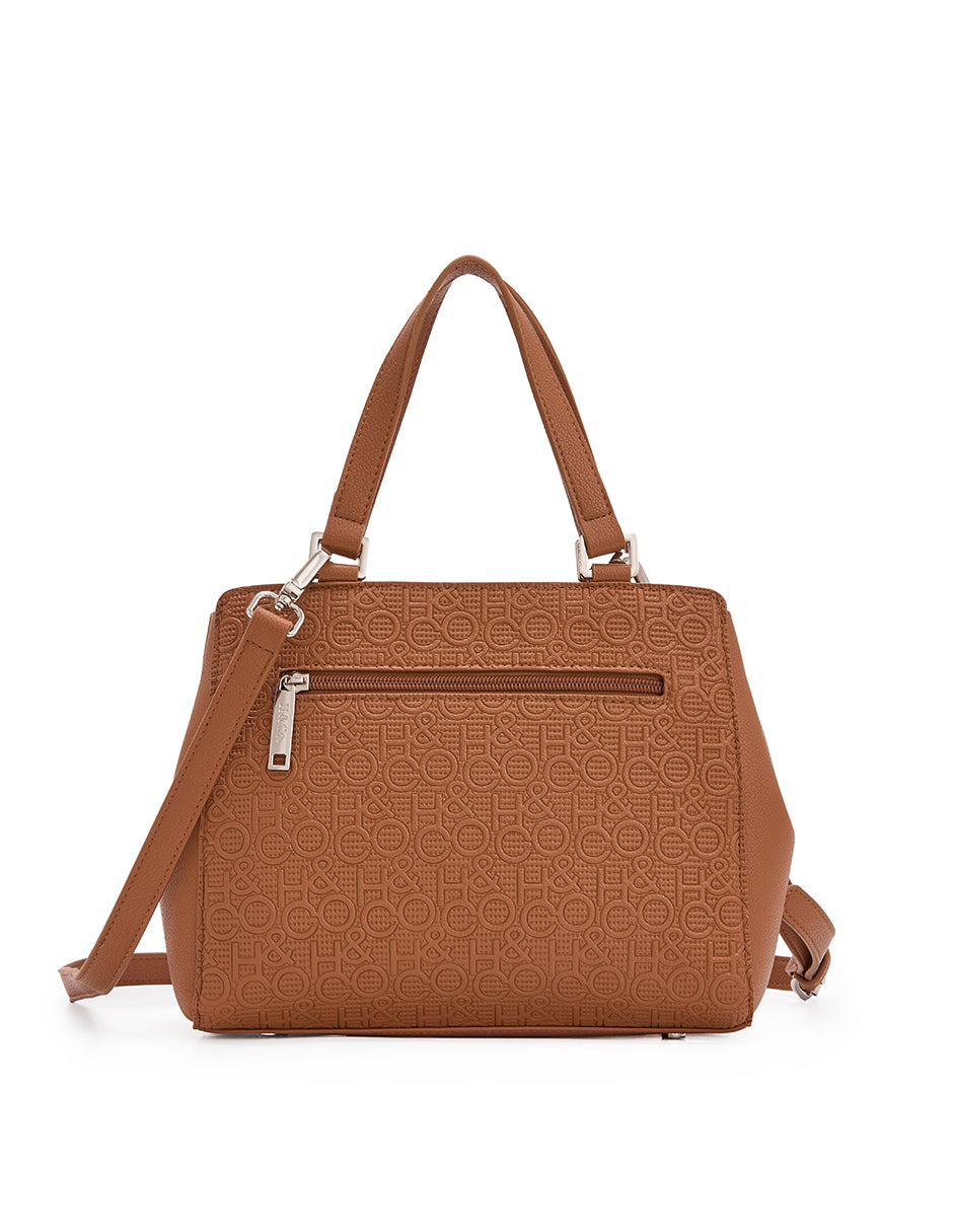 Tote Lia Grabado cognac, detalle de herrajes